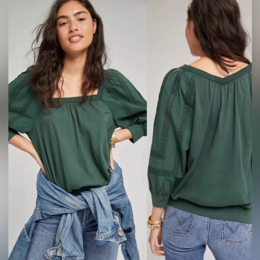 Anthropologie Forest Green Blouse